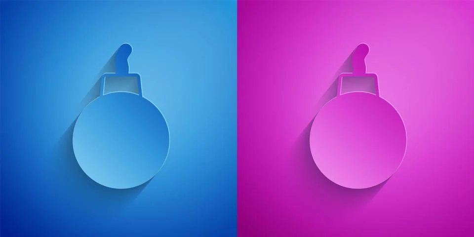 Paper cut Bomb ready to explode icon isolated on blue and purple background Stock Illustration