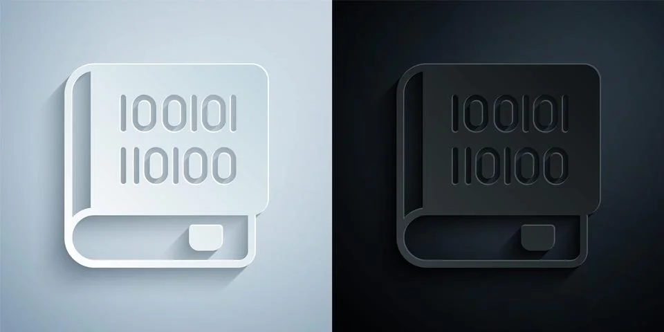 Paper cut Books about programming icon isolated on grey and black background. Stock Illustration