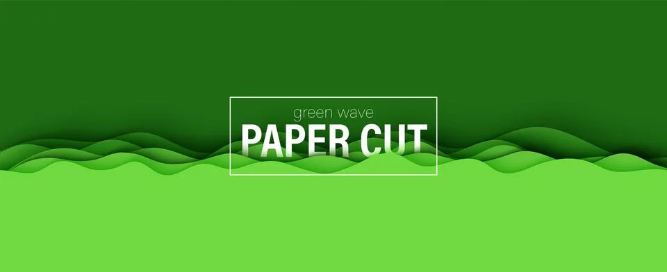 Paper cut border with 3D slime abstract background and green waves layers. 스톡 일러스트