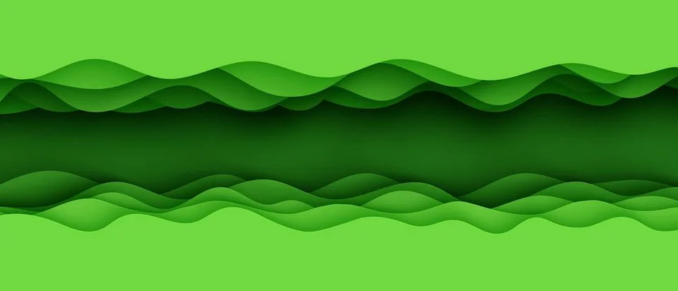 Paper cut border featuring 3D slime abstract background layered green waves. 스톡 일러스트