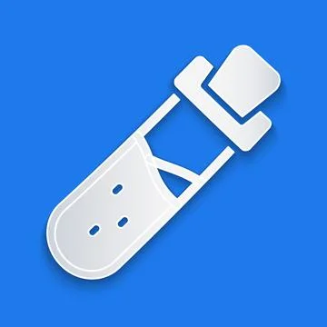 Paper cut Bottle with potion icon isolated on blue background. Flask with mag Stock Illustration