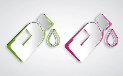 Paper cut Bottle of water icon isolated on grey background. Soda aqua drink.. Stock Illustration