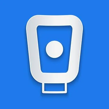 Paper cut Boxing training paws icon isolated on blue background. Paper art style 스톡 일러스트