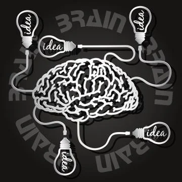 Paper cut of  brain and light bulbs Illustrazione stock