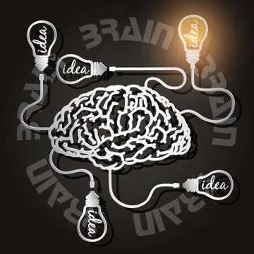 Paper cut of  brain and light bulbs Stock Illustration