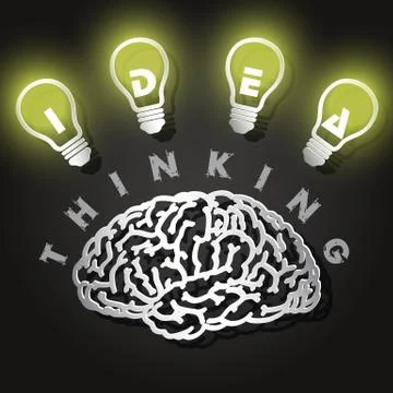 Paper cut of  brain and light bulbs Stock Illustration