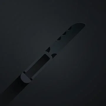 Paper cut Bread knife icon isolated on black background. Cutlery symbol. Paper Illustrazione stock