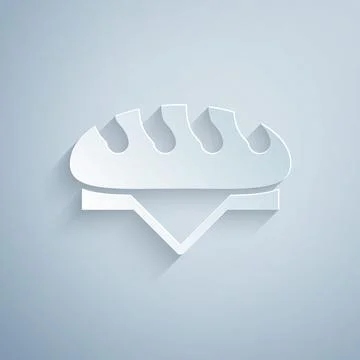 Paper cut Bread loaf icon isolated on grey background. Paper art style. Vector イラスト素材