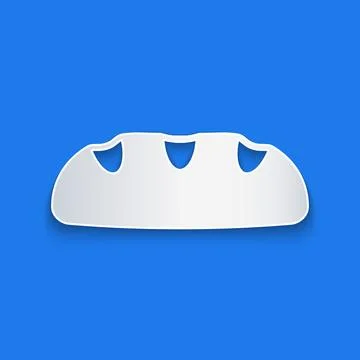 Paper cut Bread loaf icon isolated on blue background. Paper art style. Vector Stockillustratie
