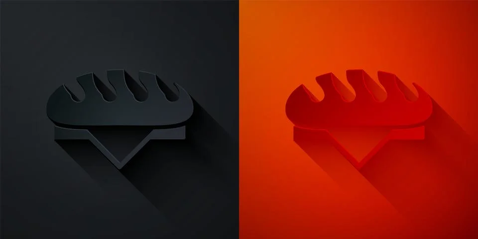 Paper cut Bread loaf icon isolated on black and red background. Paper art s.. Stock Illustration