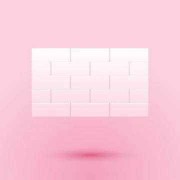 Paper cut Bricks icon isolated on pink background. Paper art style. Vector Stock Illustration