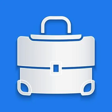 Paper cut Briefcase icon isolated on blue background. Business case sign. Bus Illustration