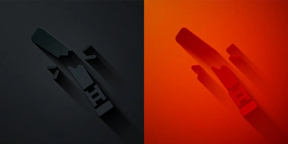 Paper cut Broken baseball bat icon isolated on black and red background. Pa.. Stock Illustration