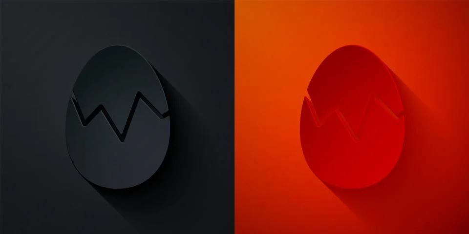 Paper cut Broken egg icon isolated on black and red background. Happy Easter Stock Illustration