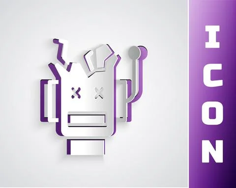 Paper cut Broken robot icon isolated on grey background. Artificial intelligence イラスト素材