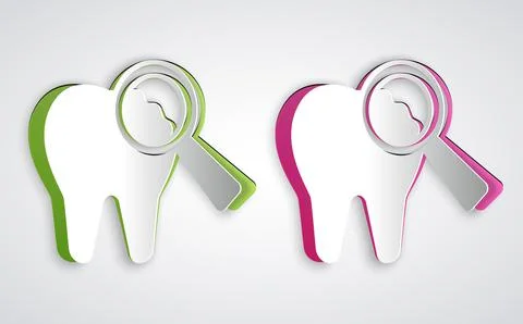 Paper cut Broken tooth icon isolated on grey background. Dental problem icon Stock Illustration