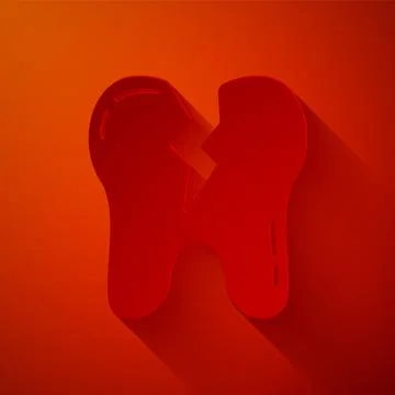 Paper cut Broken tooth icon isolated on red background. Dental problem icon Stock Illustration