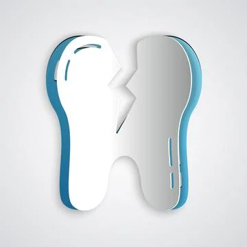 Paper cut Broken tooth icon isolated on grey background. Dental problem icon. Stockillustratie