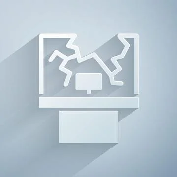 Paper cut Broken window icon isolated on grey background. Damaged window. Beaten Ilustración de archivo