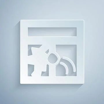 Paper cut Broken window icon isolated on grey background. Damaged window. Beaten Ilustración de archivo