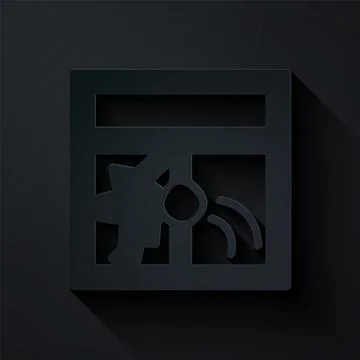 Paper cut Broken window icon isolated on black background. Damaged window. Be Ilustración de archivo