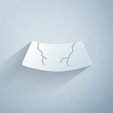 Paper cut Broken windshield cracked glass icon isolated on grey background Ilustración de archivo