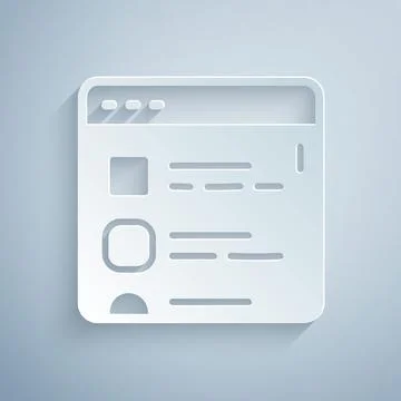 Paper cut Browser files icon isolated on grey background. Paper art style Stock Illustration