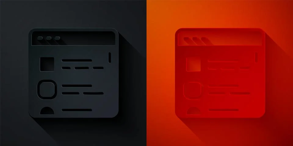 Paper cut Browser files icon isolated on black and red background. Paper ar.. 库存插图