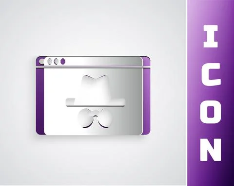 Paper cut Browser incognito window icon isolated on grey background. Paper art Stock Illustration