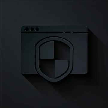 Paper cut Browser with shield icon isolated on black background. Security, .. 스톡 일러스트