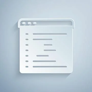 Paper cut Browser window icon isolated on grey background. Paper art style Stock Illustration