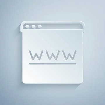 Paper cut Browser window icon isolated on grey background. Paper art style Illustrazione stock