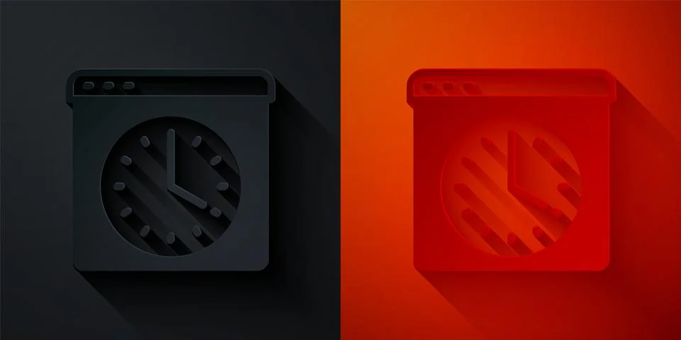 Paper cut Browser window icon isolated on black and red background. Paper a.. Stock Illustration