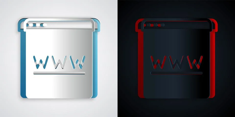 Paper cut Browser window icon isolated on grey and black background. Paper .. 스톡 일러스트