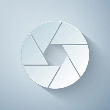 Paper cut Camera shutter icon isolated on grey background. Paper art style Stock Illustration