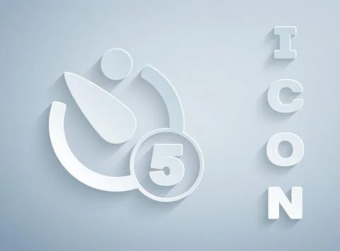 Paper cut Camera timer icon isolated on grey background. Photo exposure 스톡 일러스트