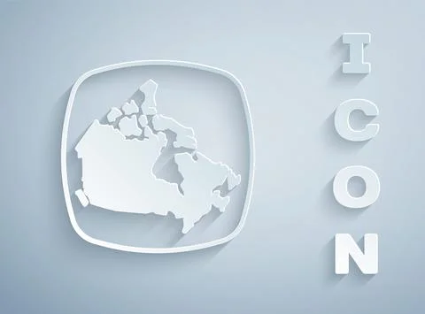 Paper cut Canada map icon isolated on grey background. Paper art style. Vector Stock Illustration