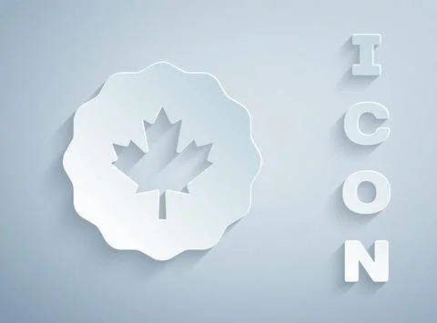 Paper cut Canadian maple leaf icon isolated on grey background. Canada symbol Stock Illustration