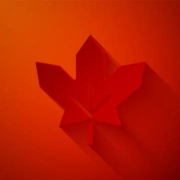 Paper cut Canadian maple leaf icon isolated on red background. Canada symbol  Illustrazione stock