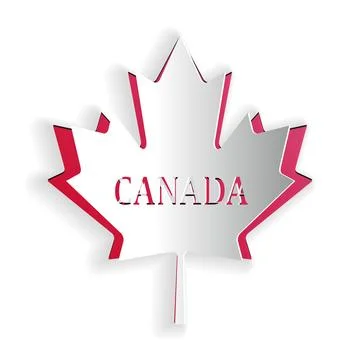 Paper cut Canadian maple leaf with city name Canada icon isolated on white 스톡 일러스트