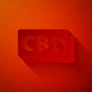 Paper cut Cannabis molecule icon isolated on red background. Cannabidiol Stock Illustration