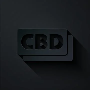 Paper cut Cannabis molecule icon isolated on black background. Cannabidiol Stock Illustration