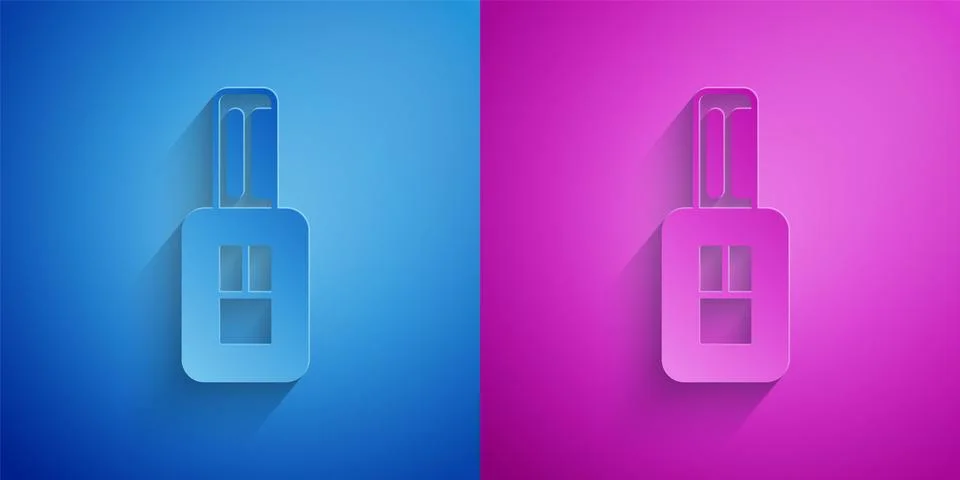 Paper cut Car key with remote icon isolated on blue and purple background. Ca Stock Illustration