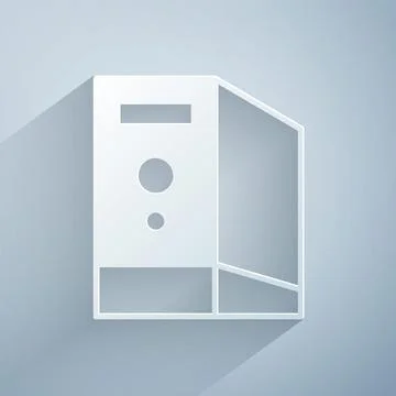 Paper cut Case of computer icon isolated on grey background. Computer server Illustrazione stock