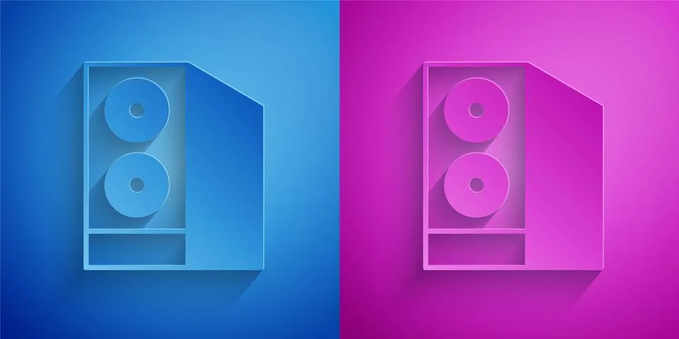 Paper cut Case of computer icon isolated on blue and purple background. Computer 스톡 일러스트