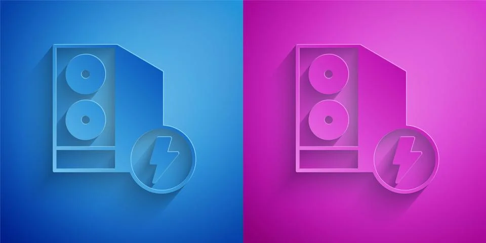 Paper cut Case of computer icon isolated on blue and purple background. Computer 스톡 일러스트