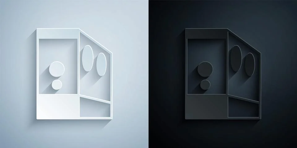 Paper cut Case of computer icon isolated on grey and black background. Computer Stock Illustration