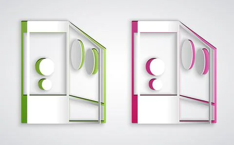 Paper cut Case of computer icon isolated on grey background. Computer server Stock Illustration