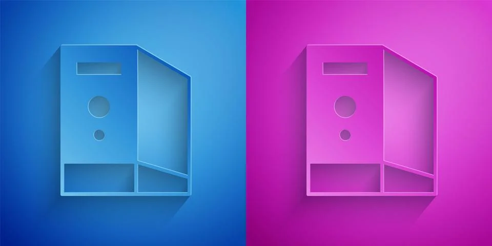 Paper cut Case of computer icon isolated on blue and purple background. Com.. Stock Illustration