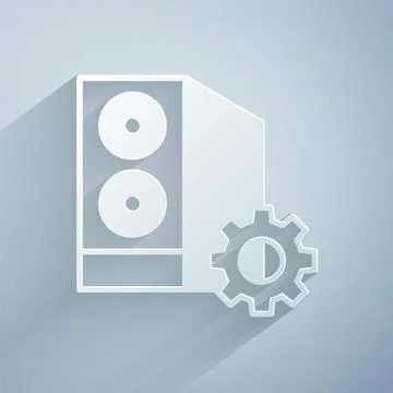 Paper cut Case of computer setting icon isolated on grey background. Computer Stockillustratie